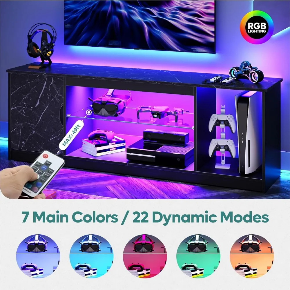 57 حامل تلفزيون للألعاب لتلفزيون 55-65، وخزانة الوسائط الحديثة، ومركز الترفيه لتخزين وحدة التحكم