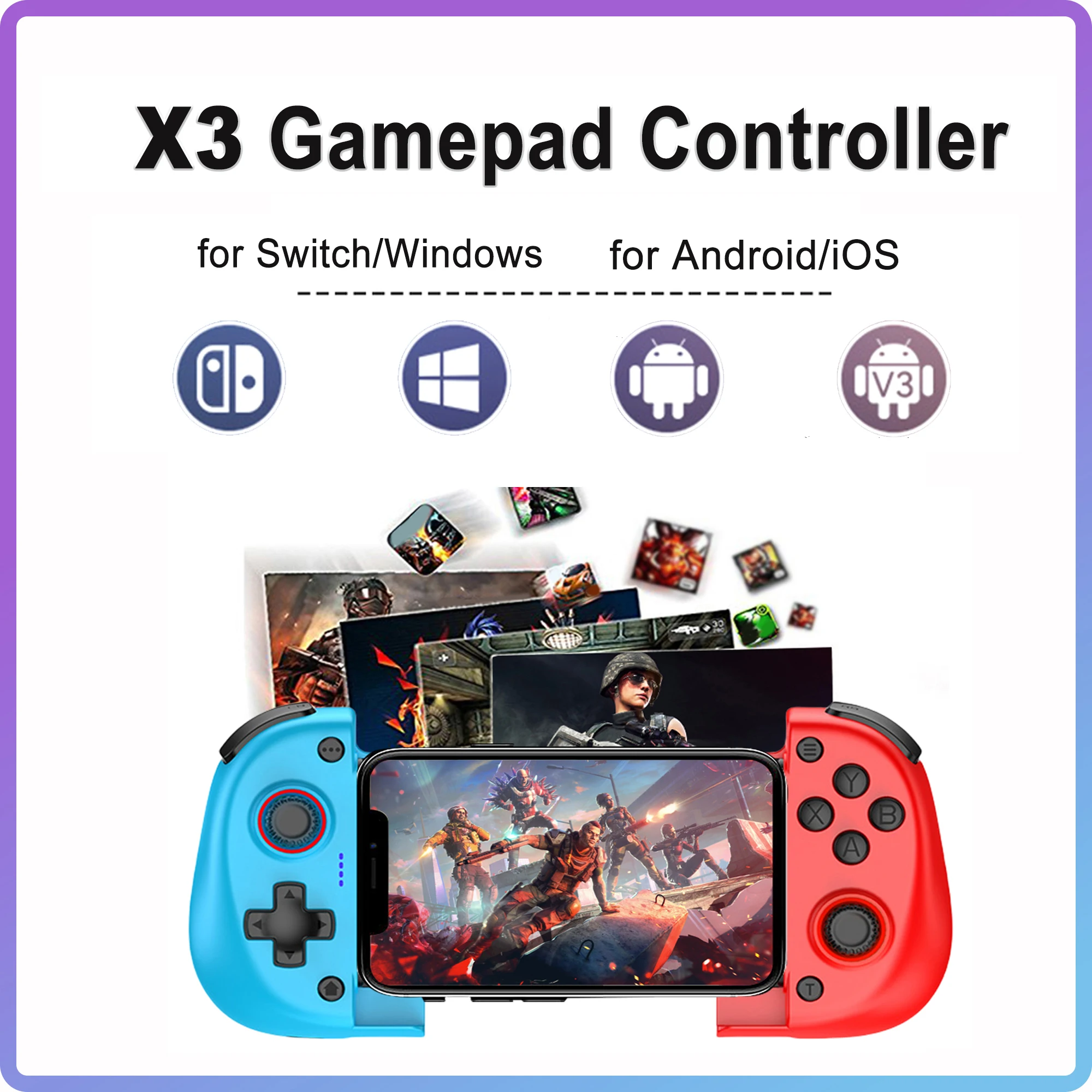 X3 Wireless Controller Mobile Gamepads Bluetooth Hall Effect Joystick Extendable Gamepad for Android Phone iOS Switch Accessory