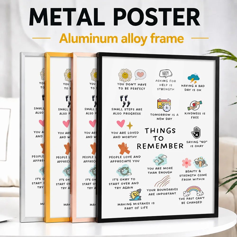 Things To Remember Motivational Framed Aluminum Metal Poster Customized Photo Focused Lettering Style Wall Art For Home Office