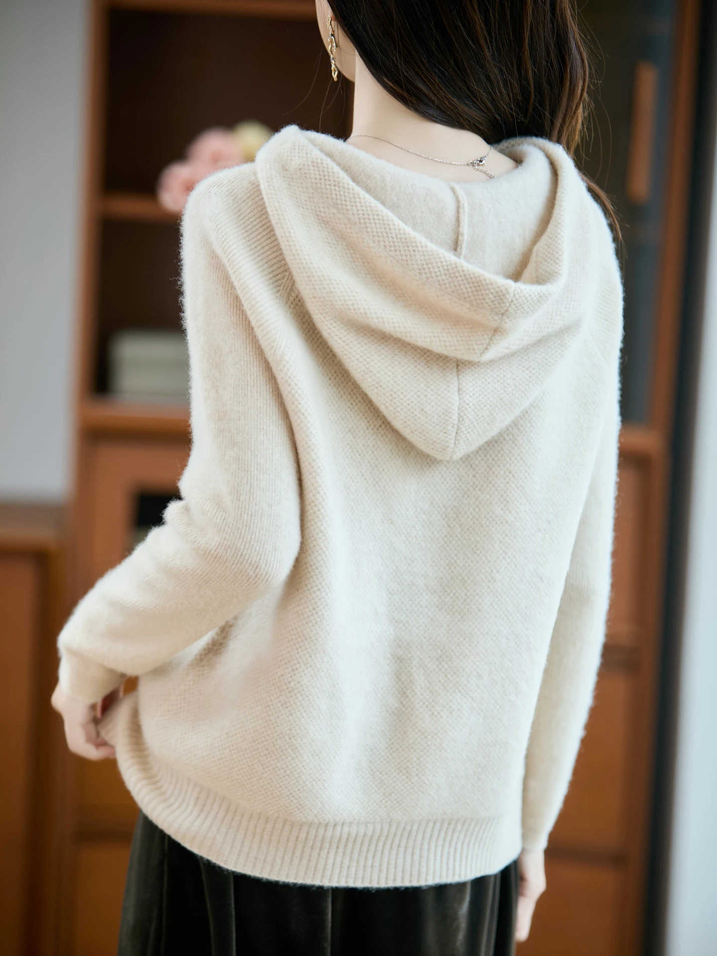 

TLOML New Women's Thick 100% Merino Wool Hoodie Solid Pullover Cashmere Knitwear Autumn Winter Casual Style Soft Warm Comfy Tops