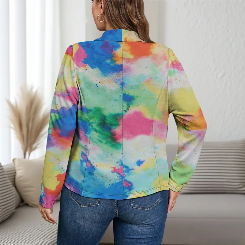 Leve e confortável jaqueta de terno feminino tie dye outono mármore impresso elegante casual grande lapela blazer 2025 novo solto ajuste tren