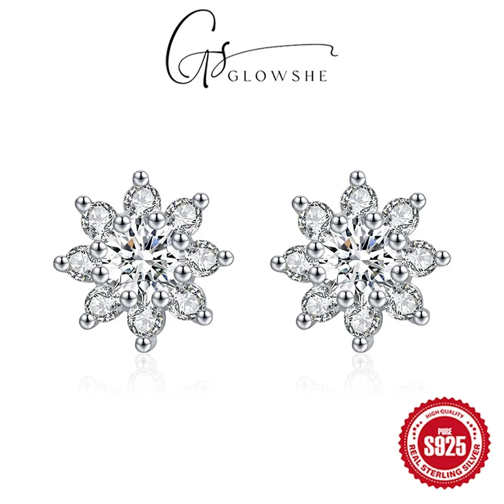 

Glowshe 925 Sterling Silver Moissanite Flower Earrings Wedding Banquet Luxury Jewelry 2025 New Design Women's Charm Earrings