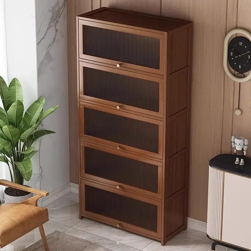 

Stable Household GoodsBookshelf Bookcase Shelf With Cabinet Door Locker Floor Dust Display Cabinet Storage Side Cabinet