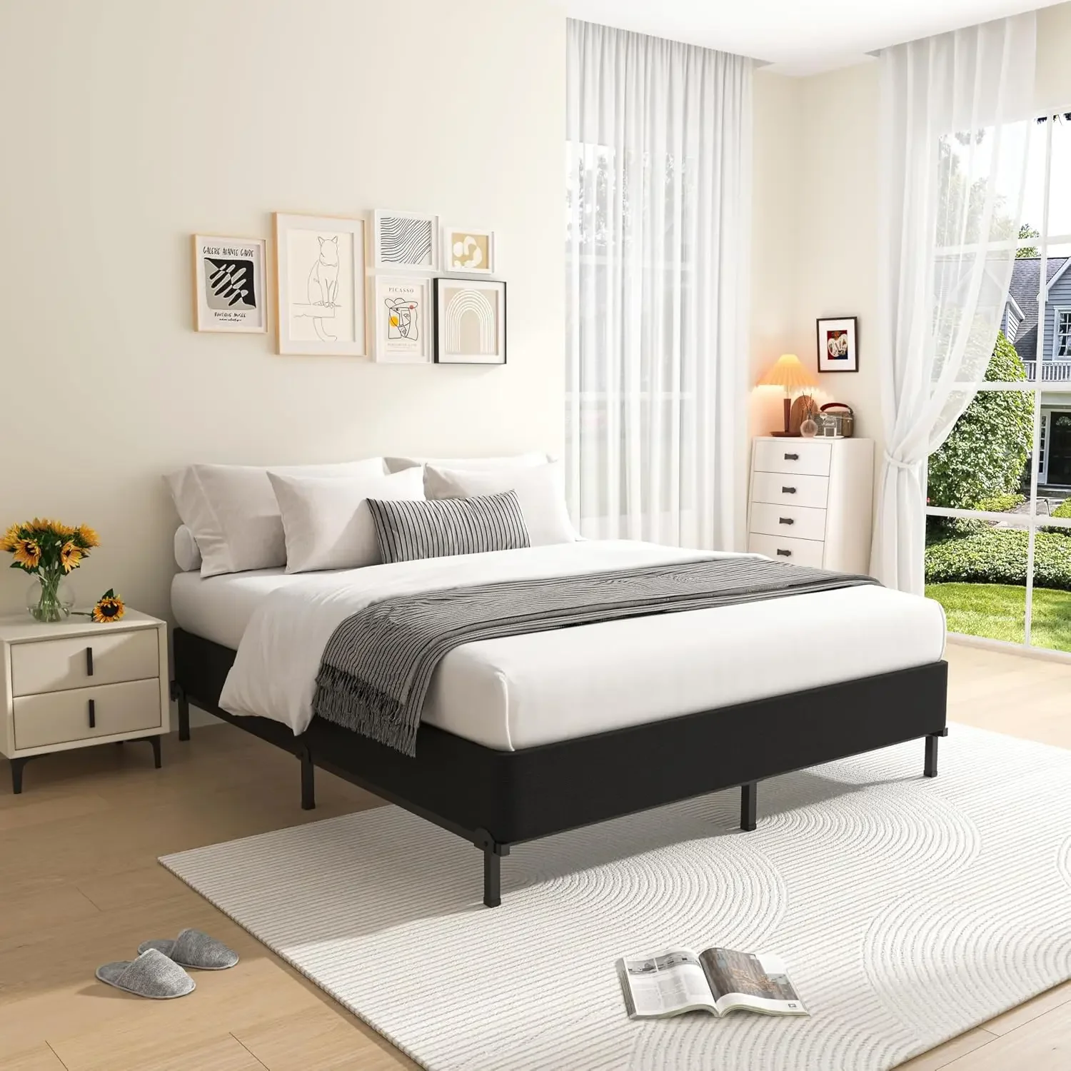 5 Inch Cal King Size Box Spring Low Profile Metal Bed Base with Cover
