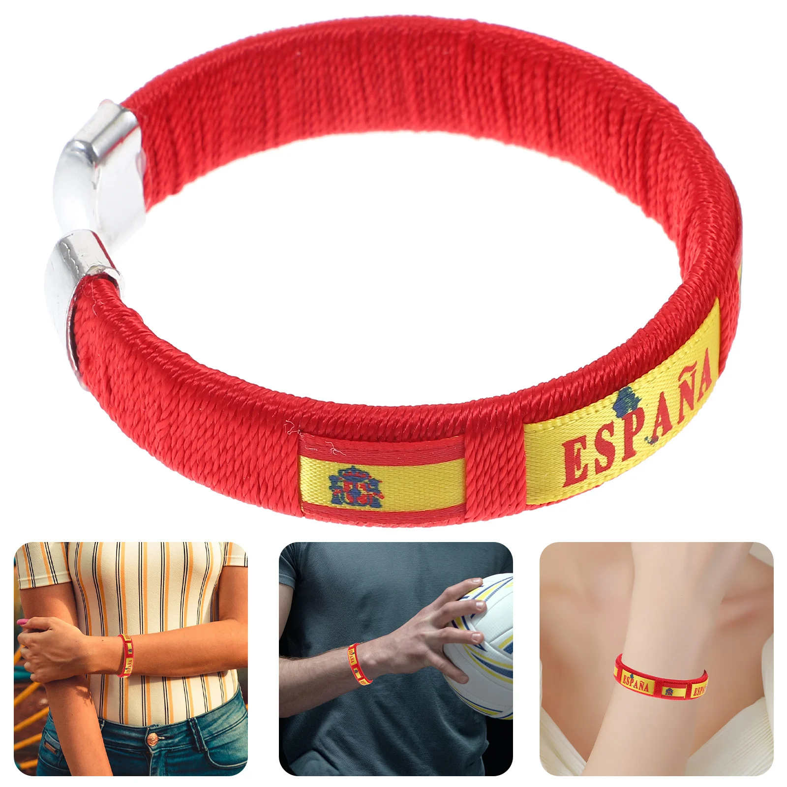 

Soccer Fan Bracelet Flag Pattern Webbing Stretch Wristband Sports Match Party Cheering Supplies Webbing Wristband