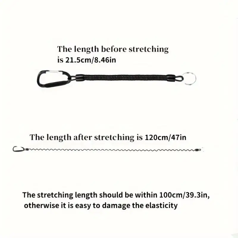 Feder-Schlüsselanhänger, einziehbares Sicherheitsseil für das Handgelenk, ausziehbar von 8,46" bis 47", mit Karabiner und Ring, integrierter Stahldraht – Detail 8