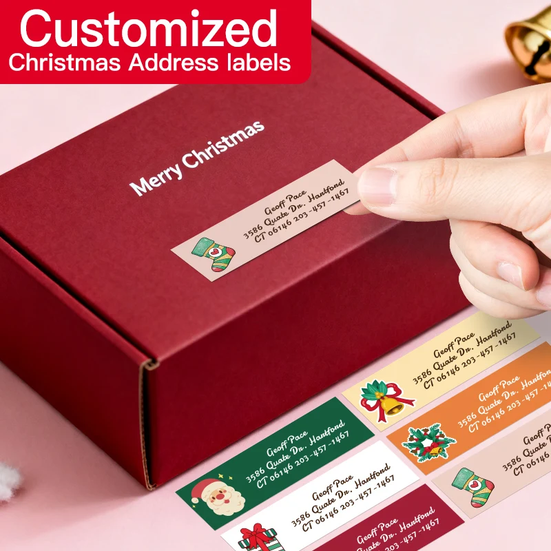 

Наклейки с индивидуальным адресом — персонализированные рождественские бирки с четким печатью для подарков, конвертов, подарочных пакетов, праздничных органайзеров