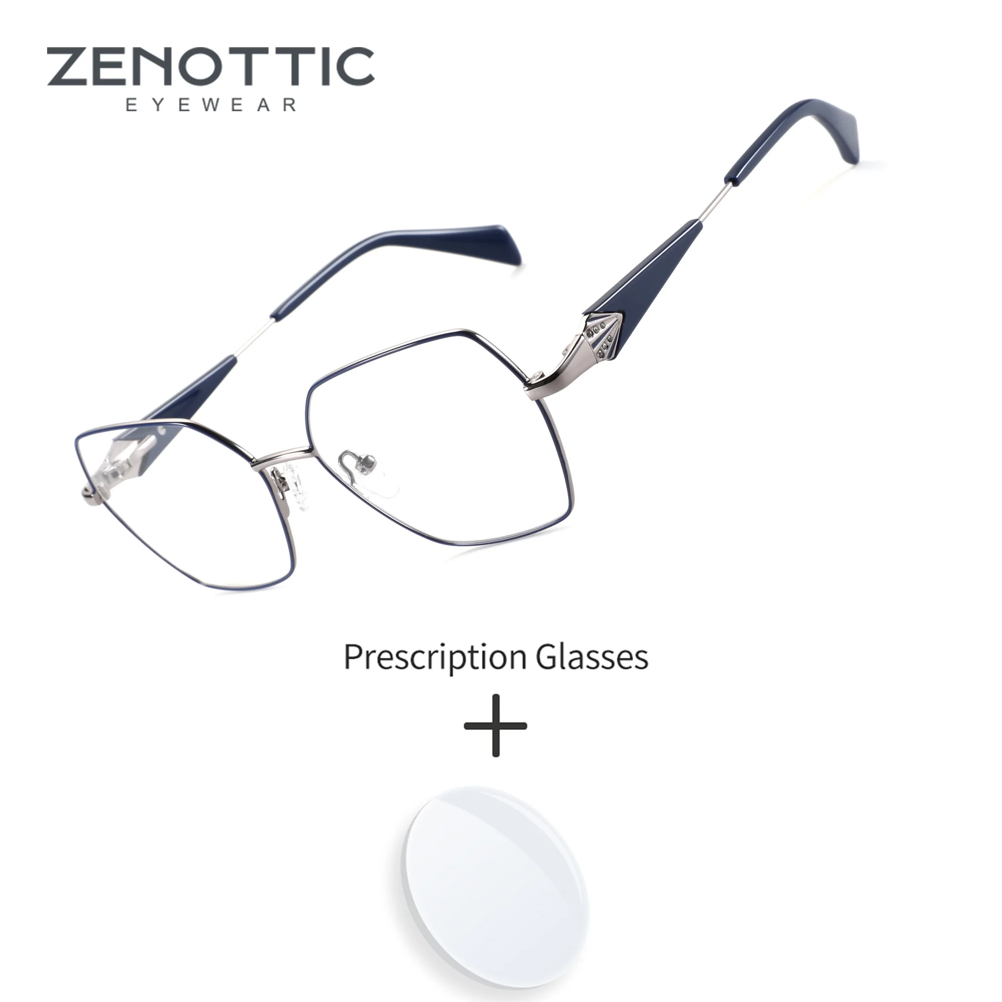 ZENOTTIC S Size Hexagonal Metal For Women Prescription Glasses Multifocal Progressive Anti-Blue Ray Reading Time Eyewear