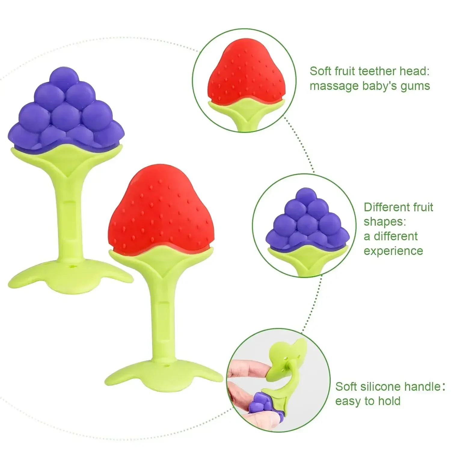 Bastoncini molari per bambini, silicone alimentare, massaggiagengive a forma di frutta per bambini, giocattoli di sicurezza, 0-36 mesi, apprendimento precoce e regali di compleanno
