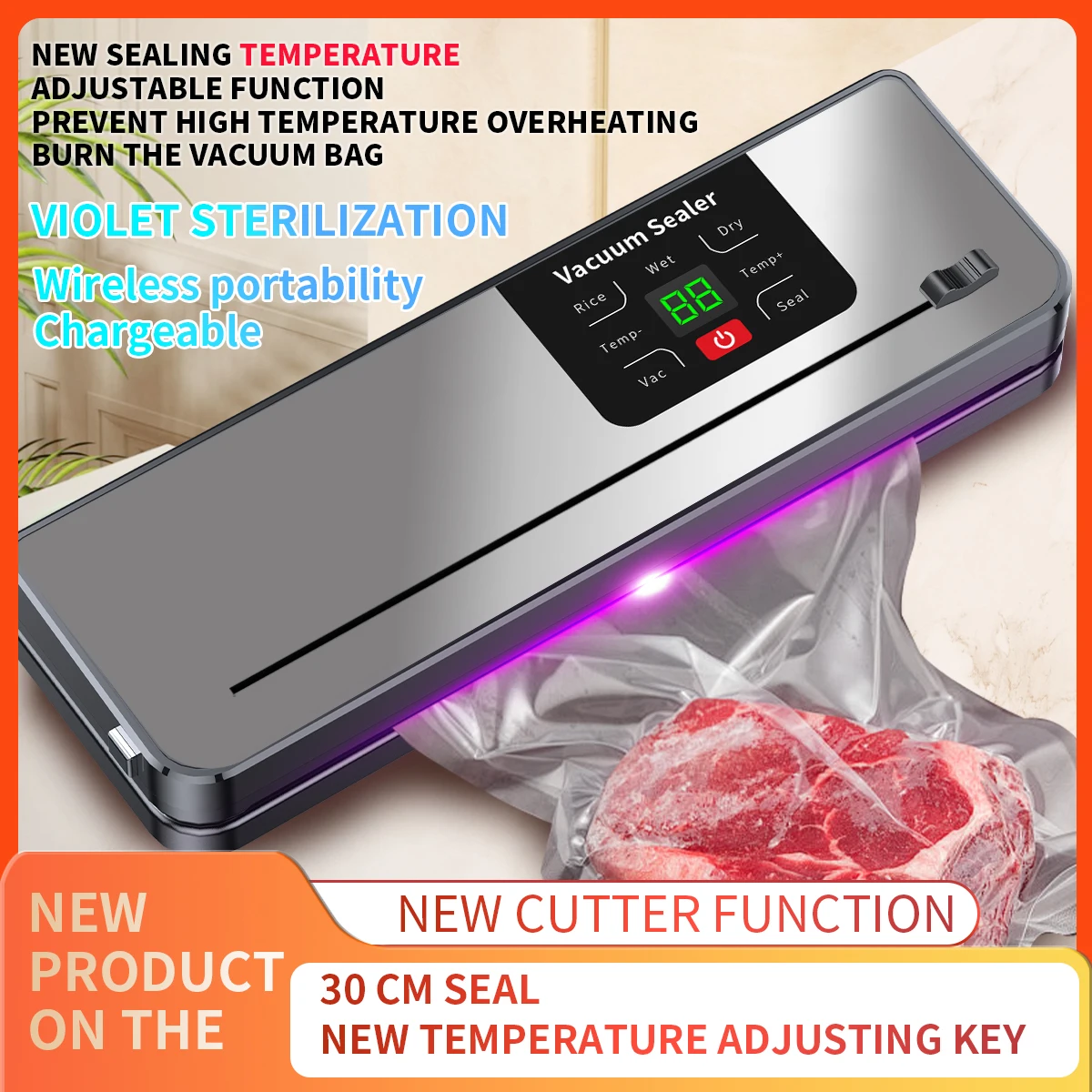 

Электрический вакуумный упаковщик со встроенным резаком, для хранения продуктов на кухне, сенсорная кнопка, для сухих/влажных продуктов, вакуумная упаковочная машина