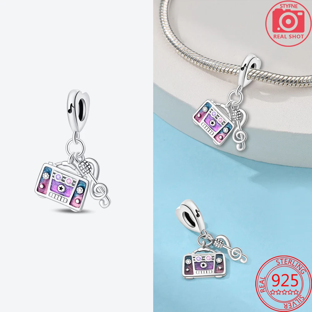 Romantic 925 Sterling Silver Accordion Piano Guitar Note Pendant Fit DlY Bracelet Necklaces Fine Art Interest Accessories Gifts