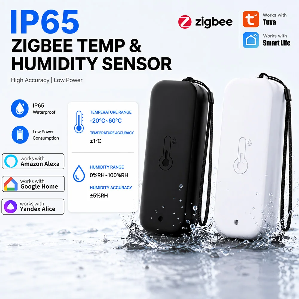 Capteur de température et d'humidité Zigbee étanche Tuya, hygromètre, thermomètre IP65 pour extérieur, compatible avec Yandex Alexa