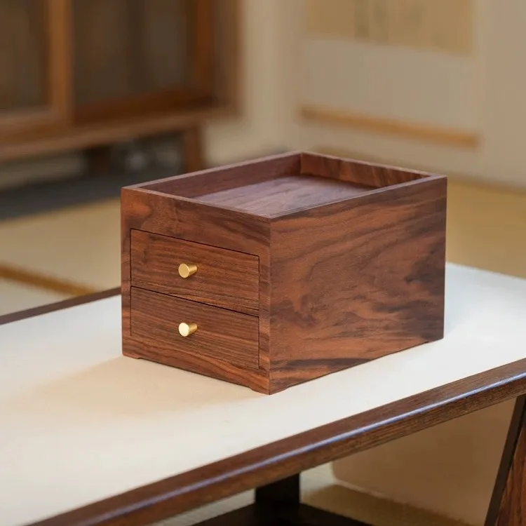 Ореховый настольный двухслойный крыльцо, небольшой ящик, бытовой ящик из цельного дерева, ящик для хранения чая, торта, ювелирные изделия, маленькое хранилище