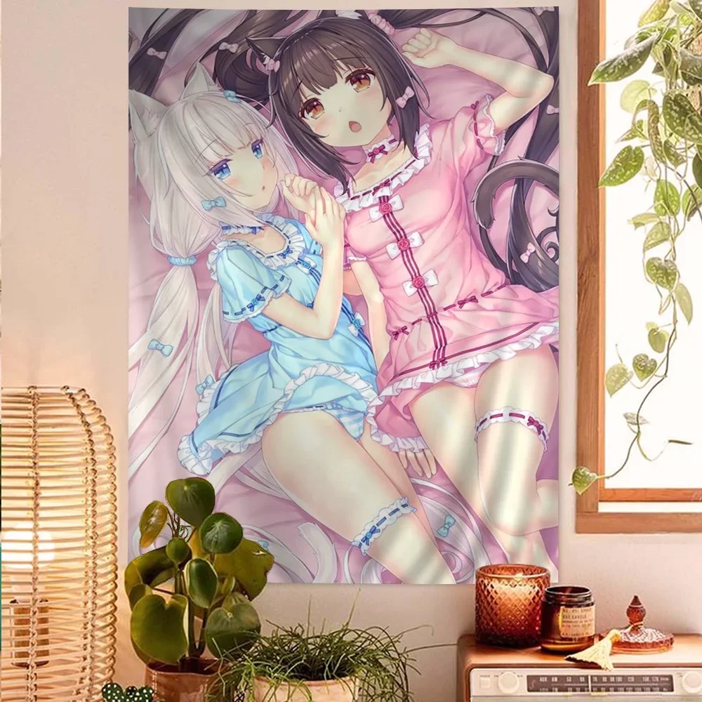 

Gothic Lolita Cat-Eared Girls Wall Art Cute Tapestry Wall Decor Tapestry For Pet Memorial Wedding Background Girl's Room Decor