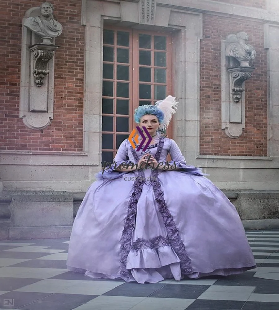 

Lilac Rococo Prom Dress 1860s Baroque Period Ruffles Medieval Evening Dress Antique Renaissance Costume Party Gowns Customized