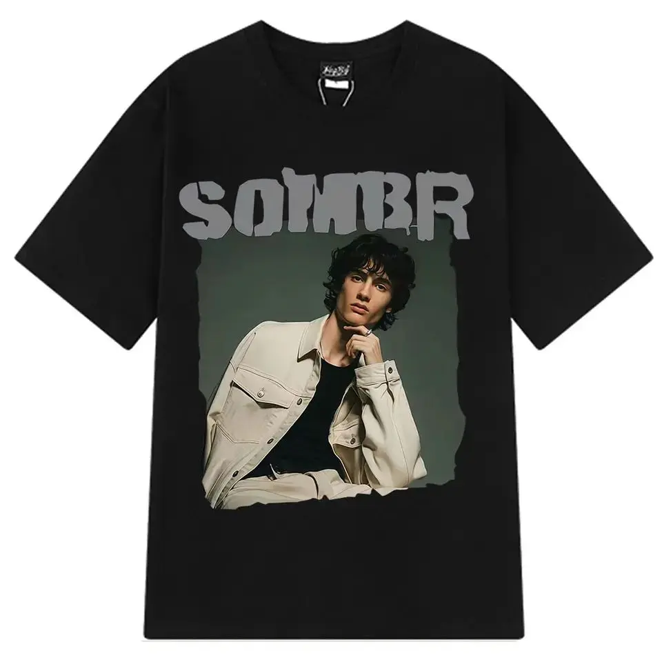 2026 new Unisex Black Oversized T-Shirt Vintage Male Portrait Ripped Frame Letter Print Tee