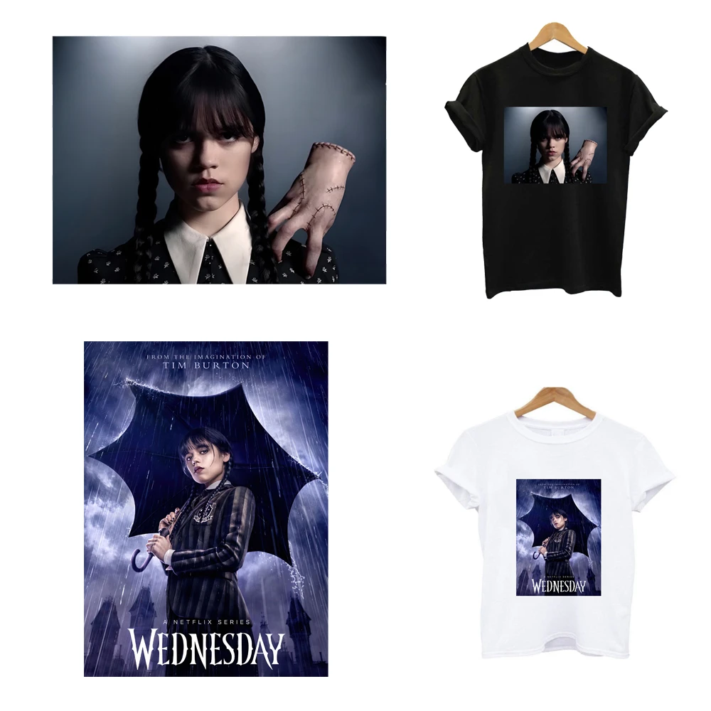 

2PCS/Lot Wednesday Iron On Ironing Applications Fusible Thermoadhesive Patches Heat Thermal Transfer Women T Shirt For clothing