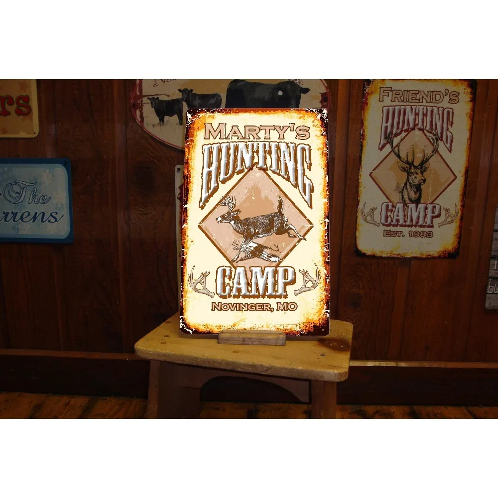Personalized Deer Hunting Camp Metal Wall Plaque, Vintage Retro Art Sign for Cabin Lodge Home Decor (Decor Only)