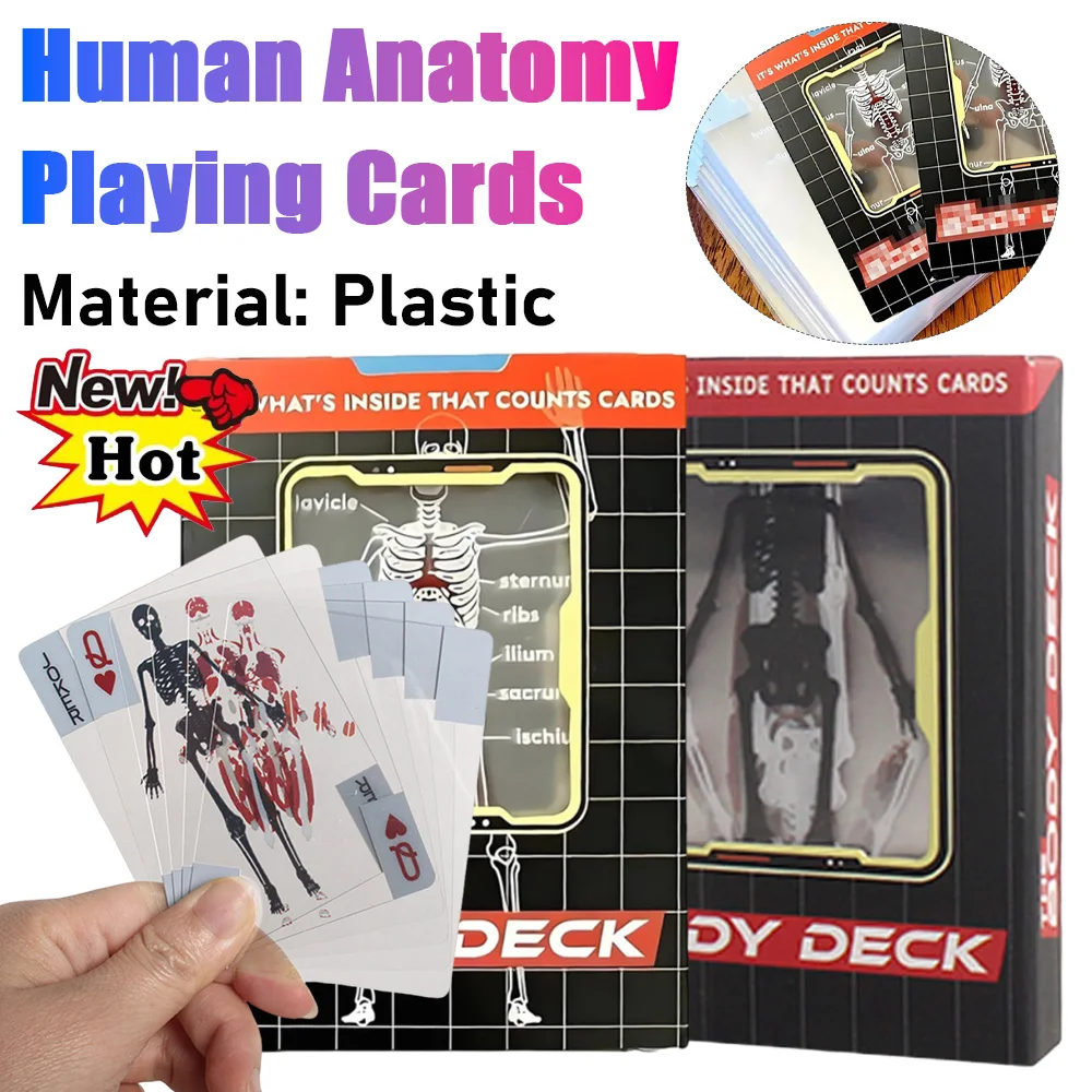 1/2/3PCS Waterproof Playing Cards The Body Deck Skeleton Playing Cards Plastic Transparent Anatomy Poker Cards Halloween Gifts