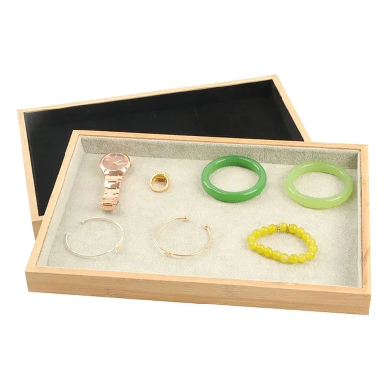 Bamboo Empty Jewelry Tray Storage Ring Earring Necklace Bracelet Pendant Jewelry Display Organizer Tray For Drawer 35*24cm