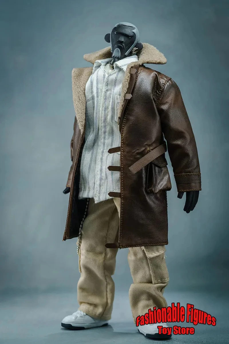 1/10 Men Soldier Fur Collar Long Leather Coat Long Sleeve Motorcycle Lapel Trench Coat For 7" C4 20Cm Strong Movable Doll