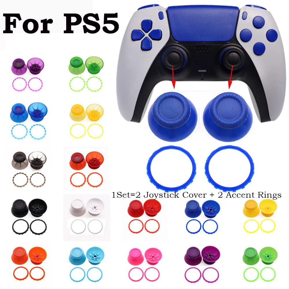 For Sony Dualsense 5 PS5 Controller 3D Analog Mushroom Cap Thumbstick Joystick Cover with Accent Rings Plastic