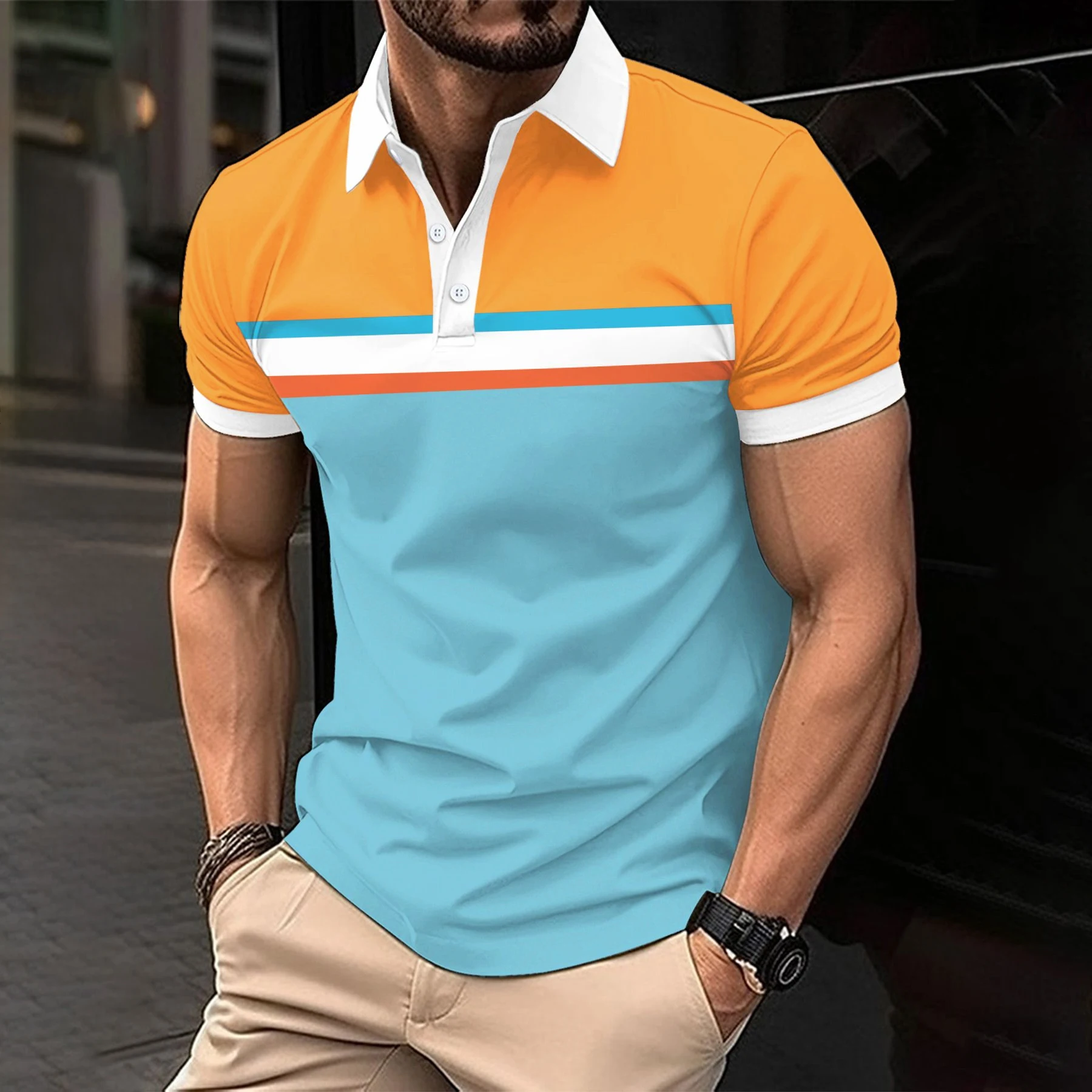 T-shirt Polo stampata, camicia abbottonata con risvolto alla moda da uomo, abbigliamento da strada di tendenza hip-hop, nuovo top estivo a maniche