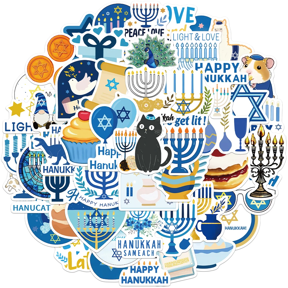 50PCS Creative Hanukkah Personalized Stickers DIY Phone Cases Laptop Water Cups Computer Decoration Stickers