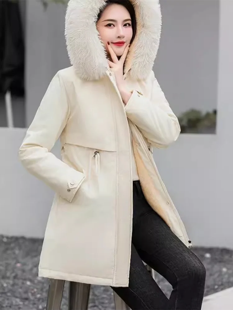 Women Parka Winter Jacket 2024 New Long Coat Wool Liner Hooded Jacket Clothes Fur Collar Thick Down Coat Female Padded Parka