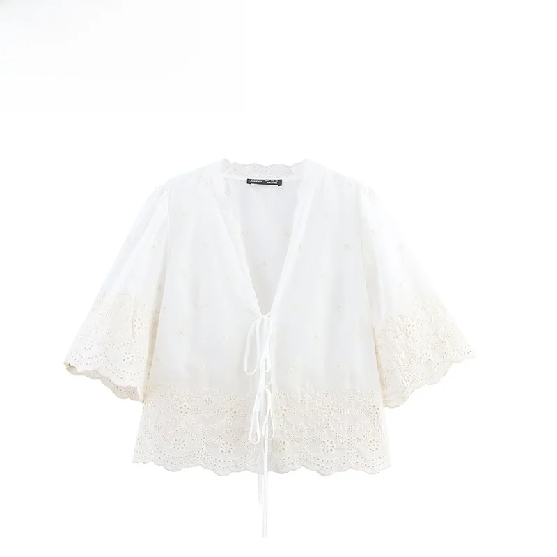 

ZAB Autumn New Women's Faion Small Fre V-ne irt Unique Design Casual Loose Polyester Fiber ort Sve Pure Color