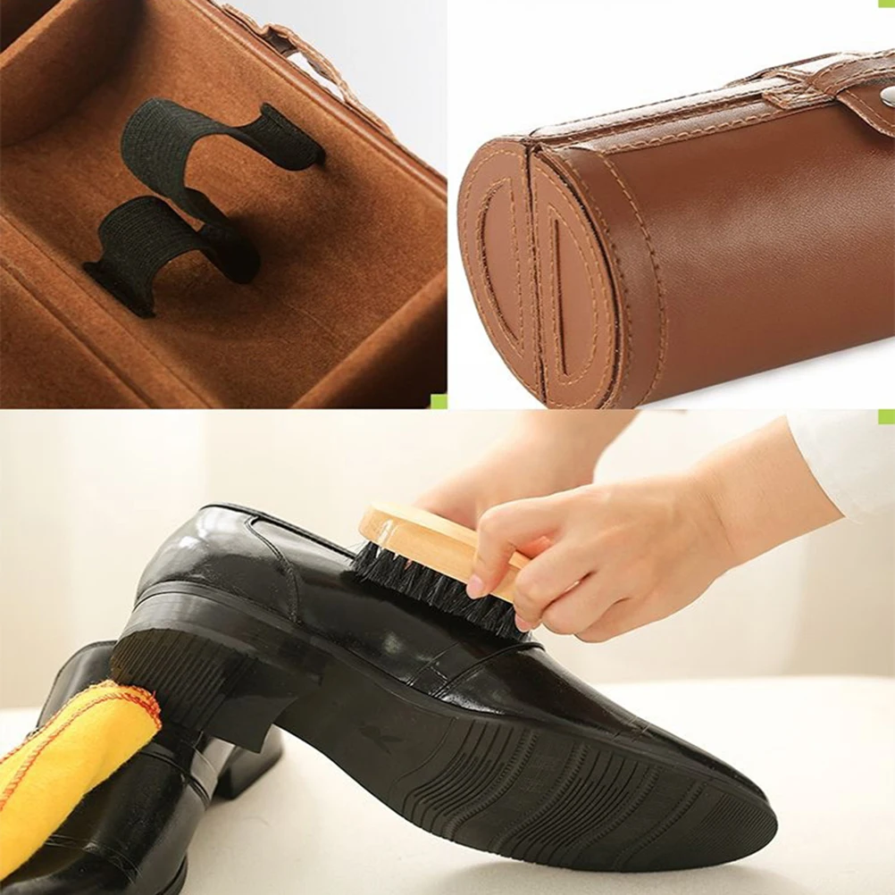 

16.5X10X10Cm Shoe Polish Kit Portable Shine Set Lightweight Durable Storage Case Travel Business Cleaning Tools Shoe