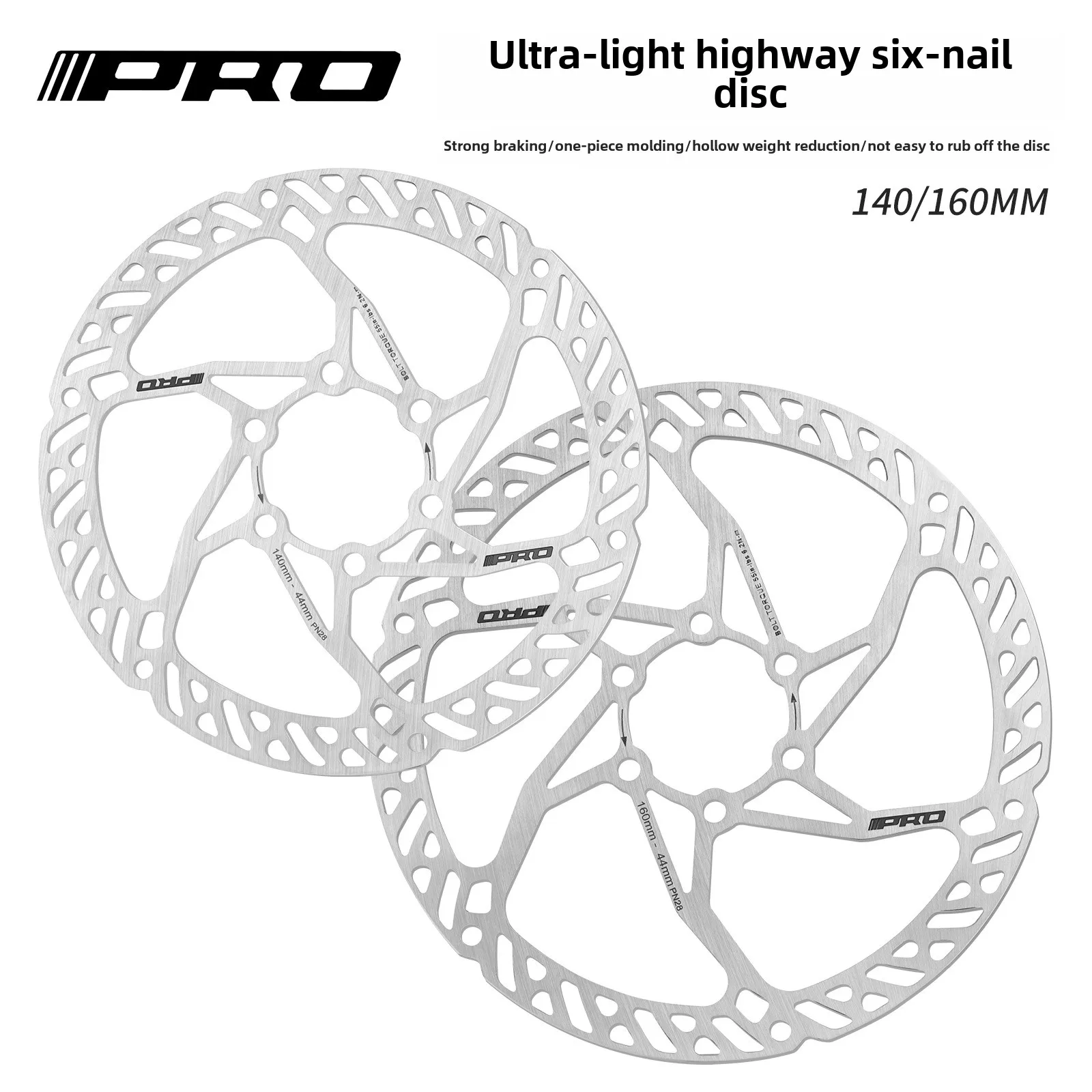 IIIPRO Bicycle Rotor Disc Brake 6-Bolt Ultralight Hollow Stainless Steel140/160mm for Mountain Bike Road Bike Brake Rotors