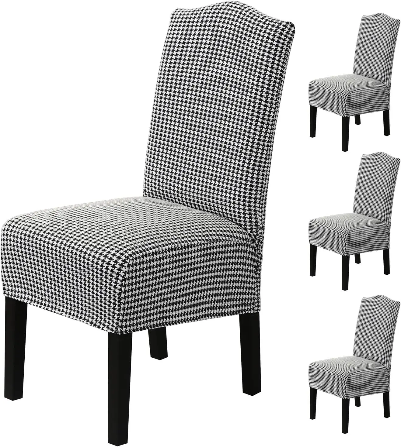 

Chair Covers For Dining Chairs Stretch Classic Bla And White Houndstooth Dining Chair Covers, 4-Pack, Extra Thi Soft Durable