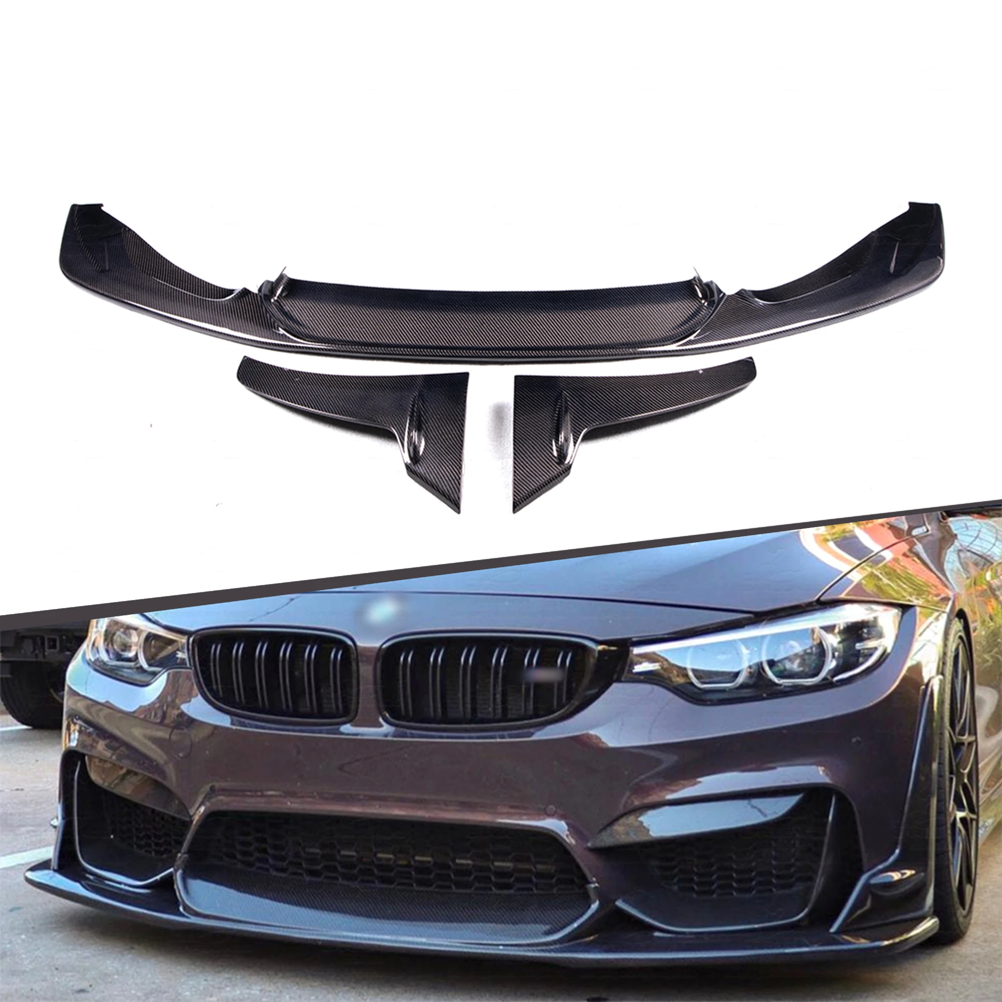 

Modification Hot Sales Carbon Fiber Body Kit LT Type 3PC Front Bumper Lip Fit for F82