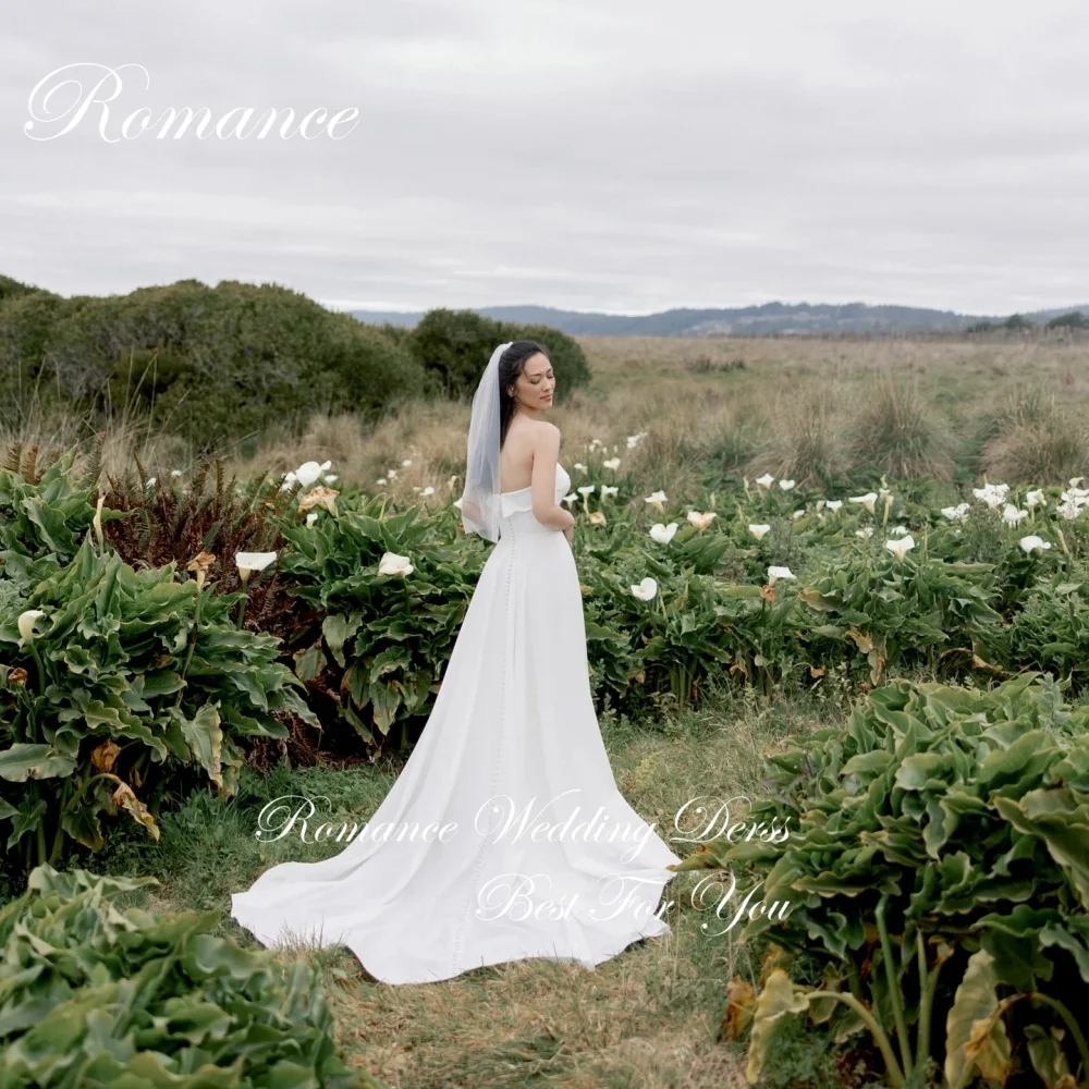 Vestidos De Novia sencillos sin tirantes, sin mangas, corte en A, botones para mujer, espalda abierta, vestido De Novia con abertura lateral, Vestidos De Novia personalizados