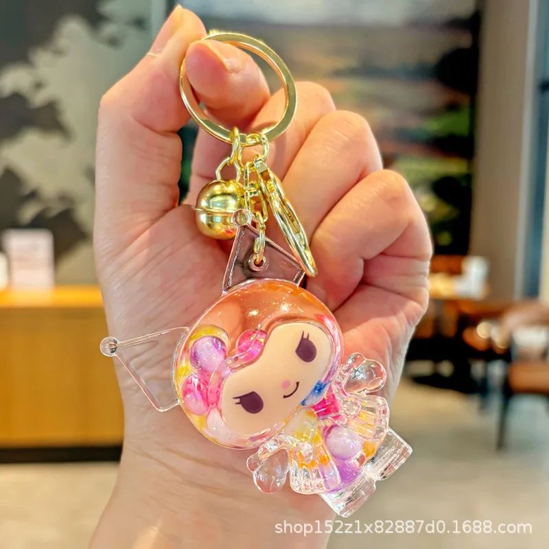 قطعة واحدة من رمل متدفق في فقاعات الزيت - سلسلة مفاتيح لطيفة ورائعة للحقائب المدرسية، هدية للأزواج، سلسلة مفاتيح للعشاق #3