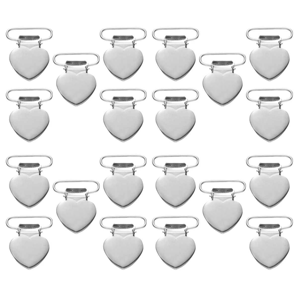 20pcs Fashion Suspender Clips Holders Heart Metal Pacifier Clips Buckle Clips Sewing Tools for Men Women (Silver)