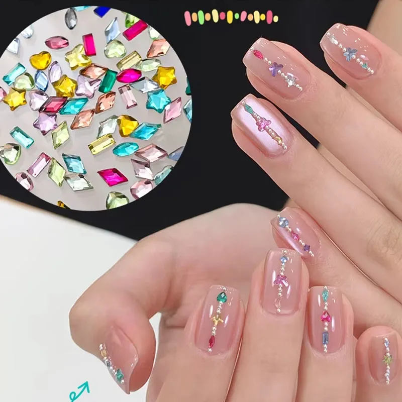 Mini Nail Art Rhinestones Crystal Acrylic Flatback Diamonds Mixed Shape Sparkle DIY Nail Luxury Manicure Accessories