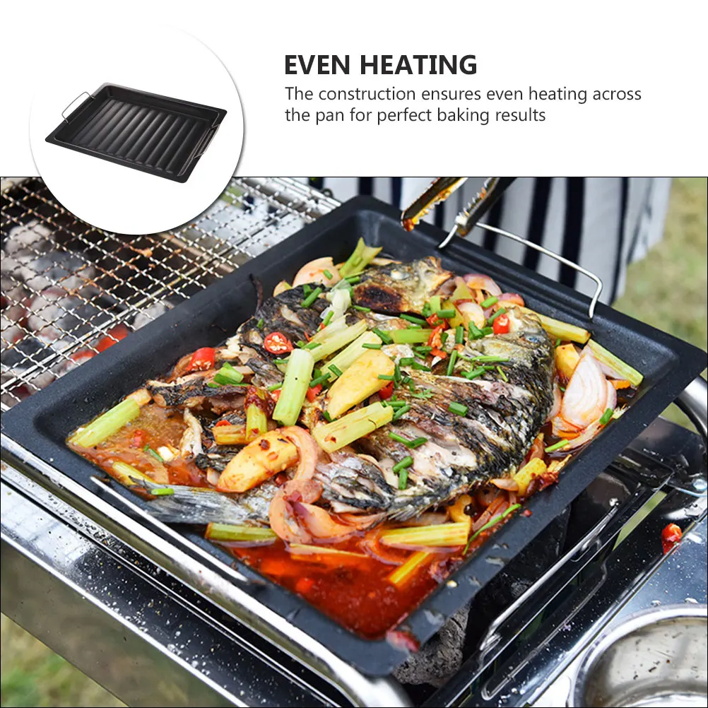 

1Pcs Heavy Thick Carbon Steel Barbecue Baking Pan Non-Stick Outdoor Bbq Grill Tray Cooking Tool Barbecue Pan