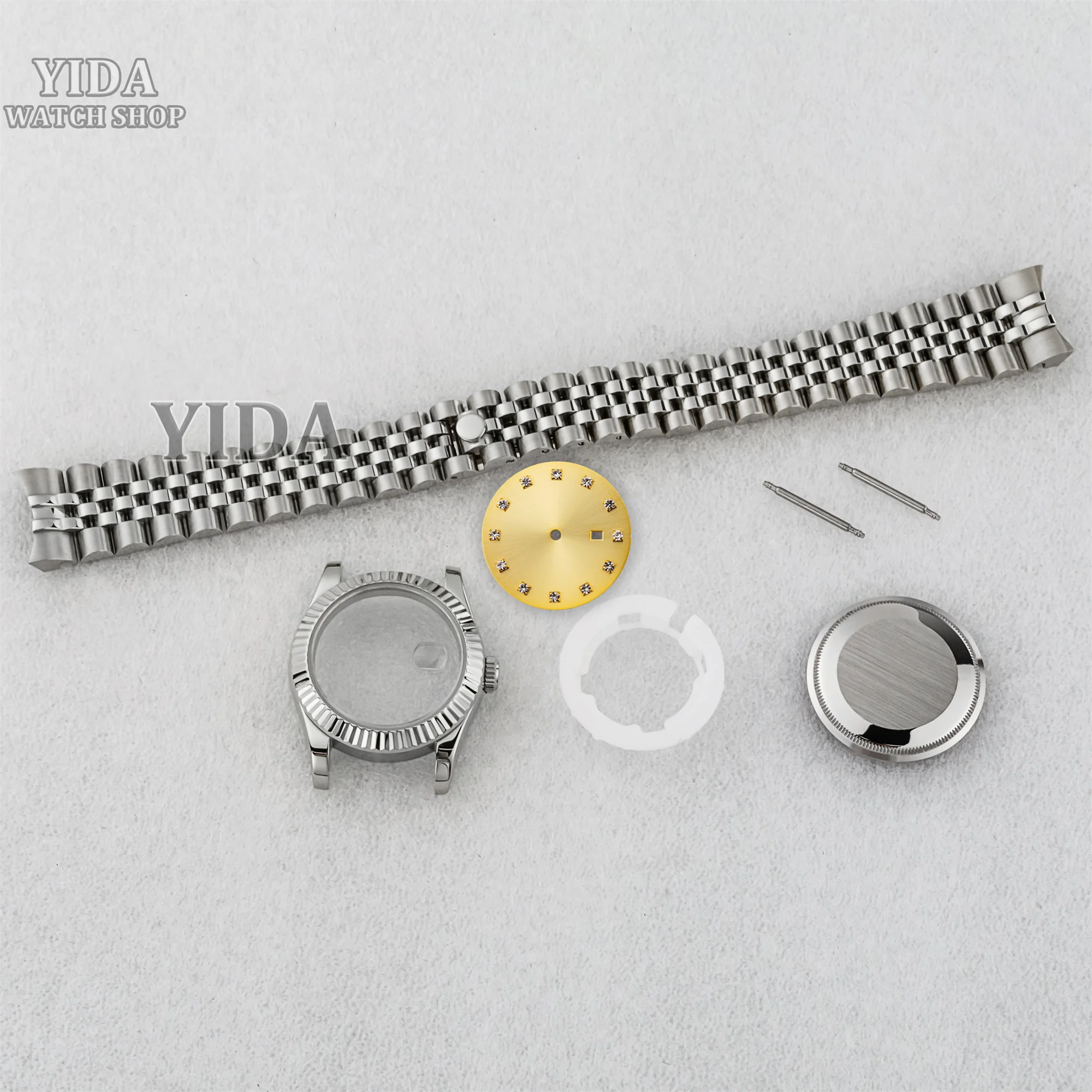 Cassa per orologio da donna 33MM cinturino in acciaio inossidabile vetro zaffiro quadrante con diamanti da 25 mm per accessori per orologi con movimento DATEJUST NH05 NH06