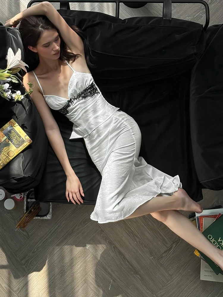 

Nibber атласный элегантный комплект из 2 предметов, женский кружевной лоскутный топ + персиковая юбка на бедрах, нерегулярная юбка-русалка, наряд для свиданий на День святого Валентина