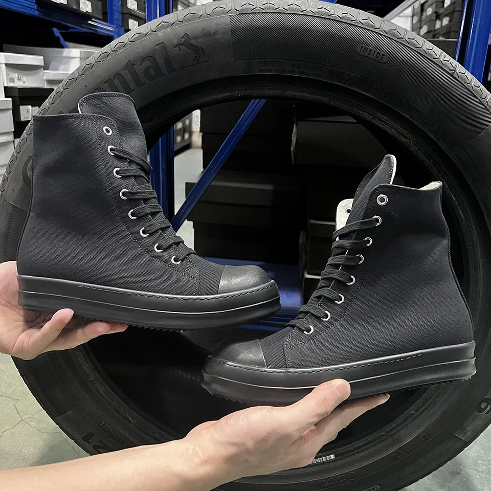 

High-Top Men Casual Shoes Canvas Black Thick Sole Ro Luxury Designer Sneakers Zip Hip-hop Dark Shadow Women Lace Up Ankle Boots
