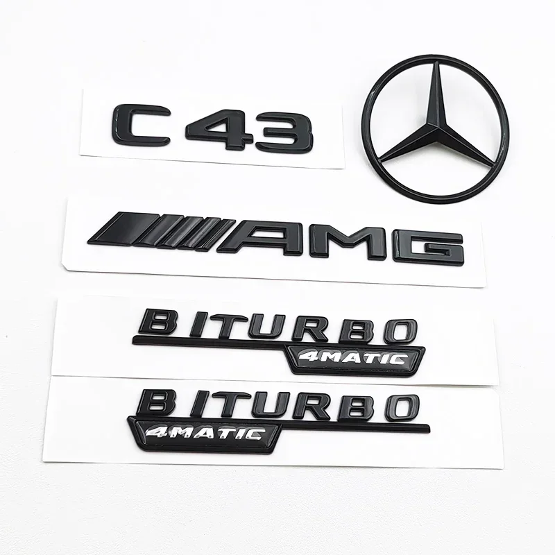 3D ABS Black C43 Logo Letters BITURBO 4MATIC Badge Car Rear Star Sticker BITrunk AMG Emblem For Mercedes Benz AMG W205 W206 C205