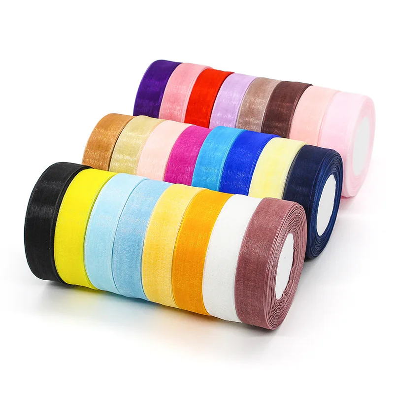 25/40mm (45Meters/Roll) Organza Ribbon Wrapping Christmas Party Home Gift Packaging Wedding Decoration Tapes DIY Chiffon Ribbons