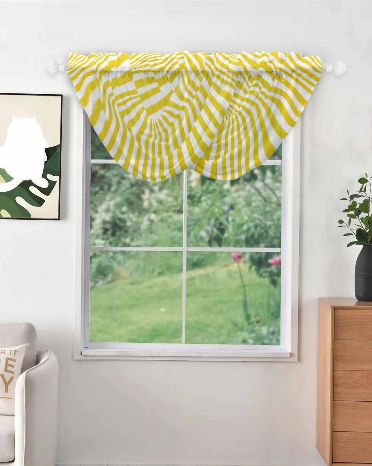 Yellow Pinstripe Sheer Short Curtains for Living Room Voile Panels Kitchen Cafe Tulle Window Treatments