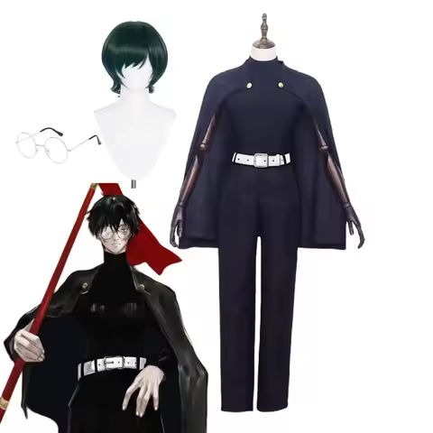Zenin Maki Cosplay Costume Anime JJK Cloak Glasses Green Short Wig