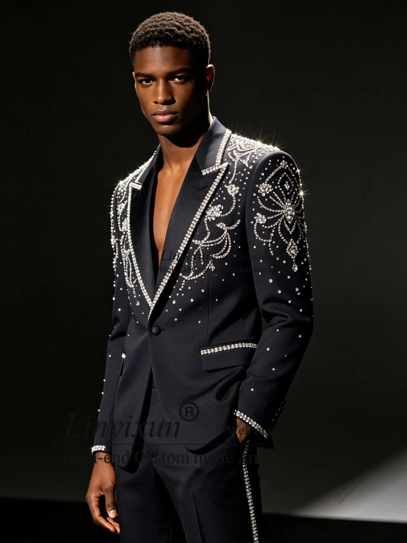 

Роскошный мужской костюм с ювелирными украшениями, индивидуальный пошив, для дня рождения, свадьбы, приталенный, из 2 предметов, для жениха, мужской пиджак, для вечеринки, Ropa hombre