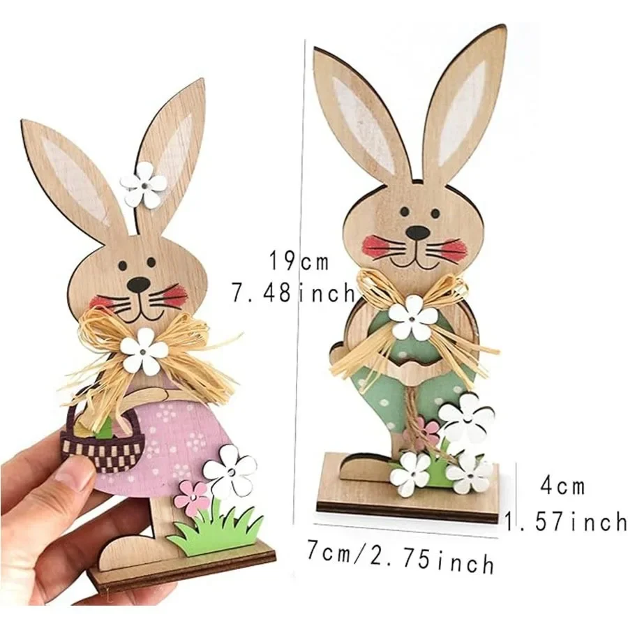 2025 Easter Day Wooden Easter Standing Rabbit Spring Festival Table Ornament Boy Girl Bunny Wood Crafts Happy Easter Party Decor