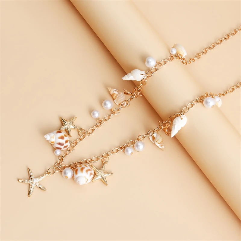 Böhmisches handgefertigtes Muschelarmband für Damen, elegantes Armband mit Imitationsperlenanhänger, Sommer-Strandschmuck, Geschenke – Detail 15