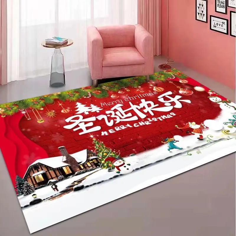 

VIKAMA Flannel Christmas Living Room Full-Piece Red Santa Claus Carpet for Bedroom Holiday Floor Mat Home Decoration